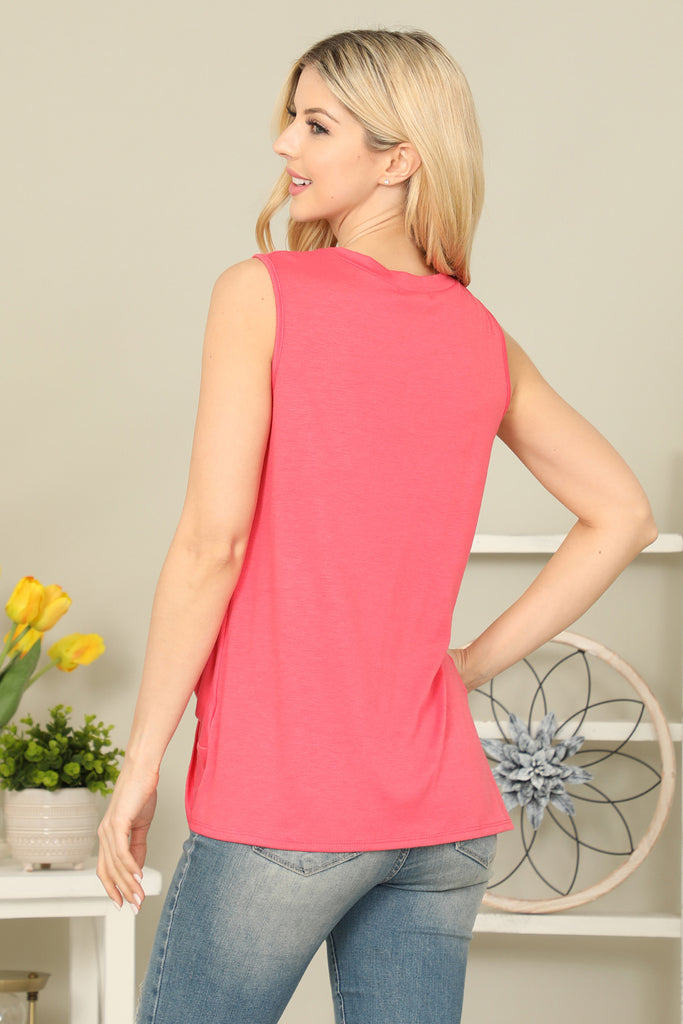 Solid Sleeveless Front Twist Top