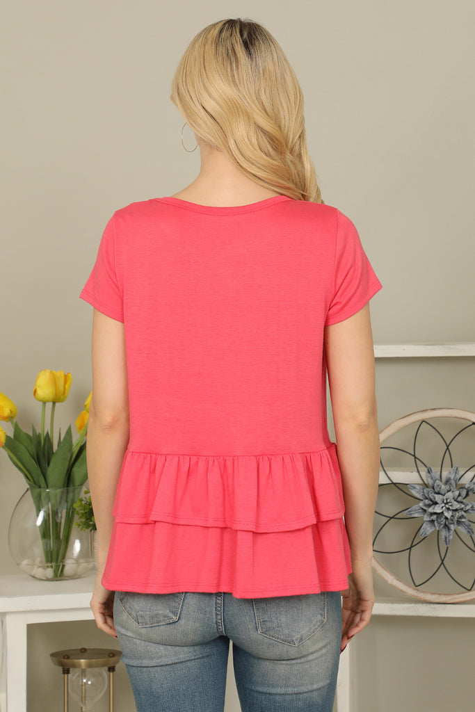 Solid Layered Ruffle Hem Top