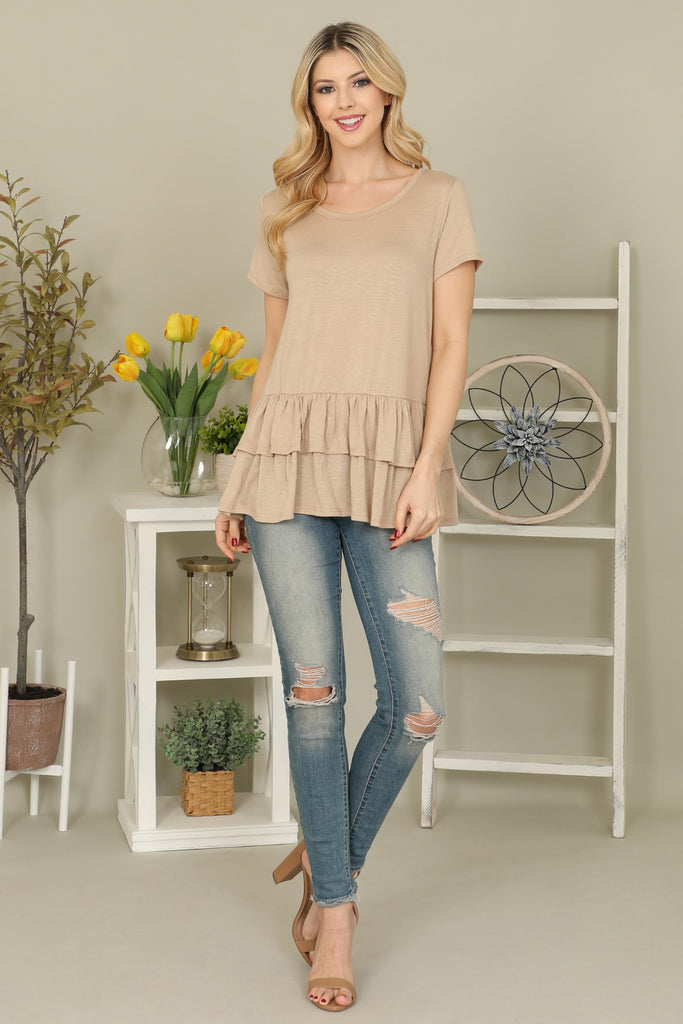 Solid Layered Ruffle Hem Top