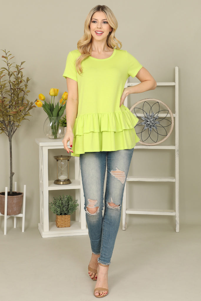 Solid Layered Ruffle Hem Top