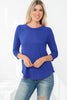 3/4 Sleeve Round Hem Solid Top