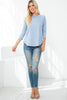 3/4 Sleeve Round Hem Solid Top