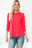 3/4 Sleeve Round Hem Solid Top