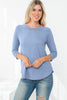 3/4 Sleeve Round Hem Solid Top