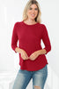 3/4 Sleeve Round Hem Solid Top