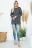 BRUSHED WAFFLE ROUND NECK SIDE SLIT SWEATER