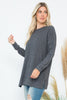 PLUS SIZE BRUSHED WAFFLE ROUND NECK SIDE SLIT SWEATER
