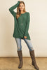 BRUSHED WAFFLE ROUND NECK SIDE SLIT SWEATER