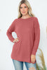 BRUSHED WAFFLE ROUND NECK SIDE SLIT SWEATER