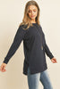 PLUS SIZE BRUSHED WAFFLE ROUND NECK SIDE SLIT SWEATER