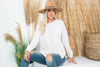 PLUS SIZE BRUSHED WAFFLE ROUND NECK SIDE SLIT SWEATER