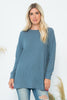 PLUS SIZE BRUSHED WAFFLE ROUND NECK SIDE SLIT SWEATER