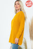 PLUS SIZE BRUSHED WAFFLE ROUND NECK SIDE SLIT SWEATER