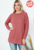 PLUS SIZE BRUSHED WAFFLE ROUND NECK SIDE SLIT SWEATER