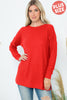 PLUS SIZE BRUSHED WAFFLE ROUND NECK SIDE SLIT SWEATER