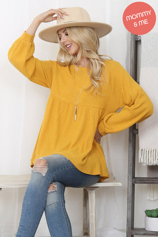 Puff Sleeve Boatneck Waffle Tunic