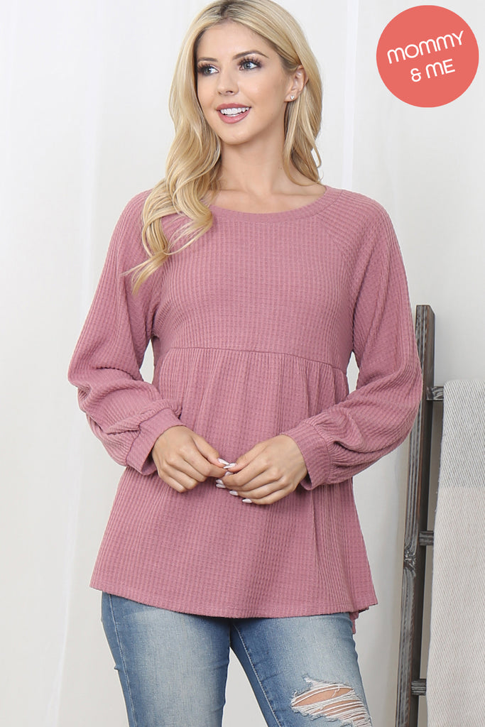 Baby Doll Waffle Long Sleeve Top