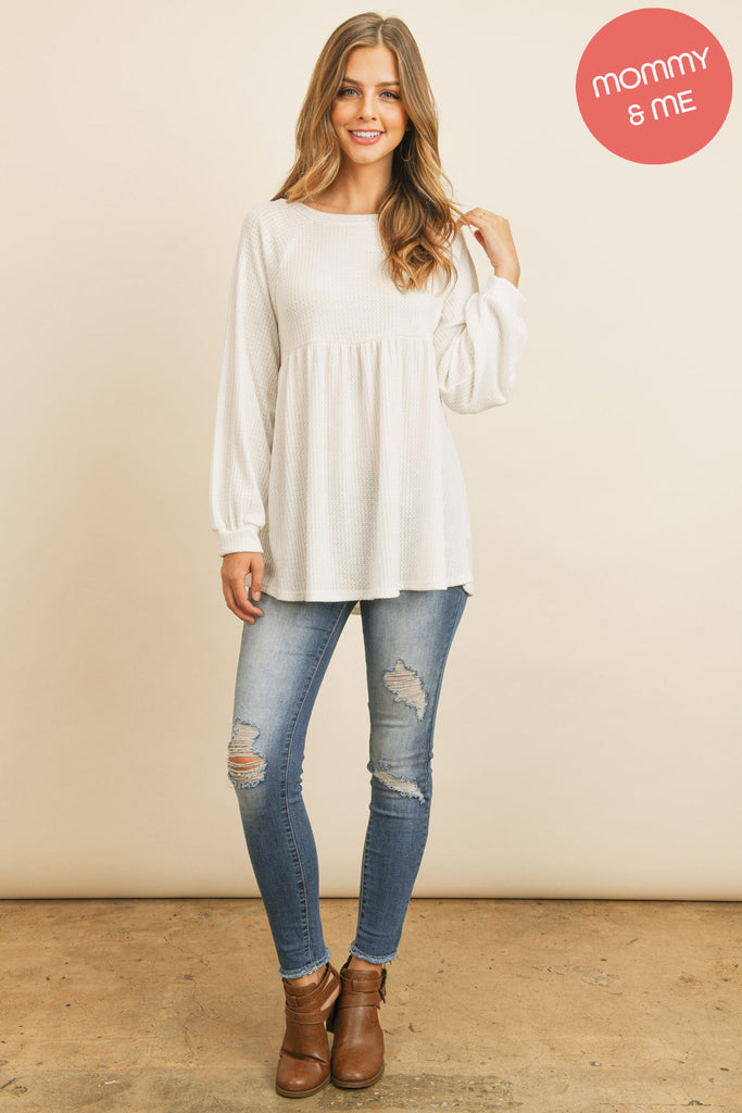 Baby Doll Waffle Long Sleeve Top