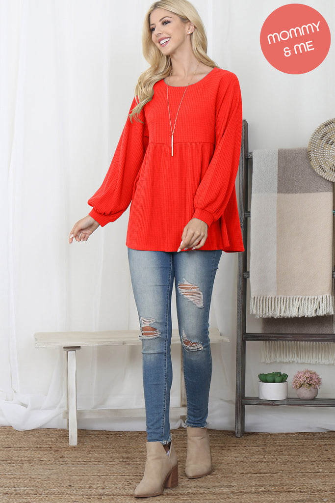 Baby Doll Waffle Long Sleeve Top