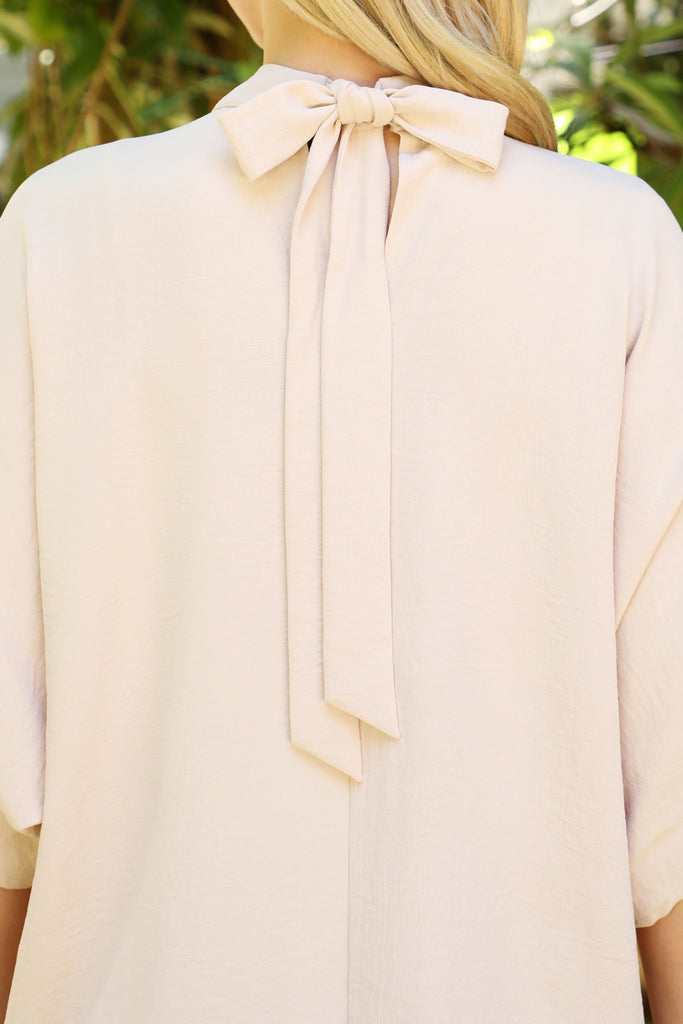 Back Ribbon Detail Turtle Neckline Dolman Top