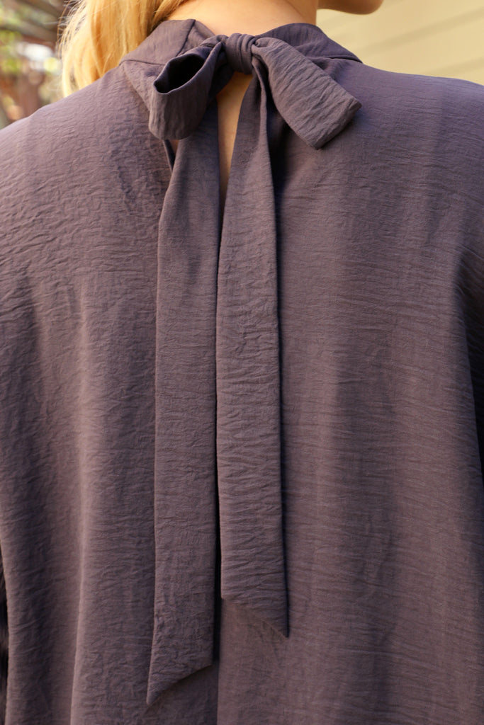Back Ribbon Detail Turtle Neckline Dolman Top