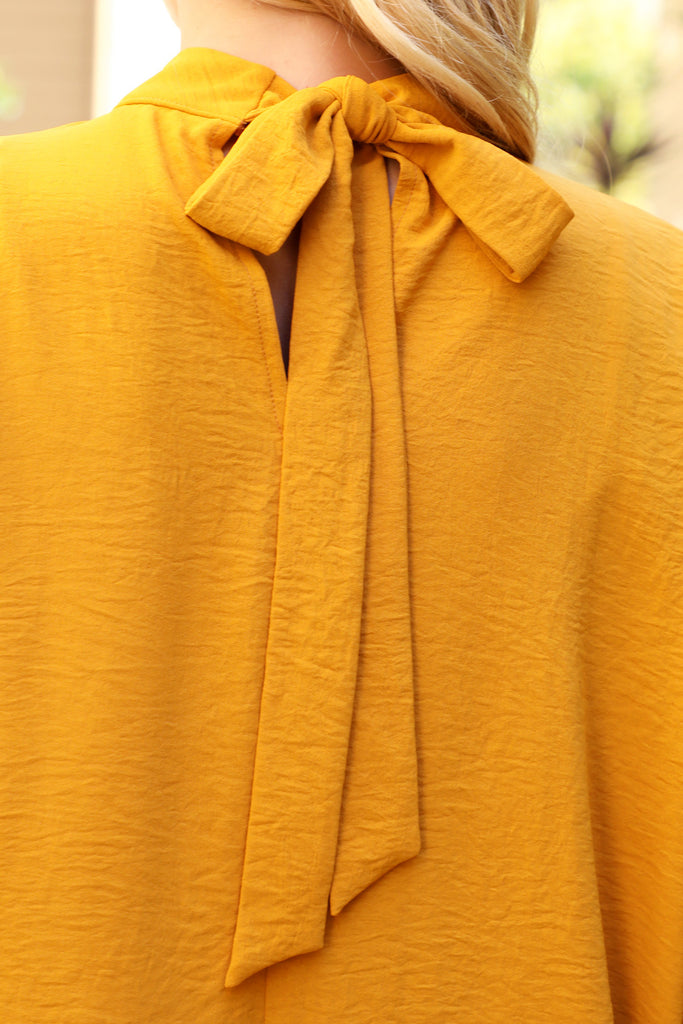 Back Ribbon Detail Turtle Neckline Dolman Top