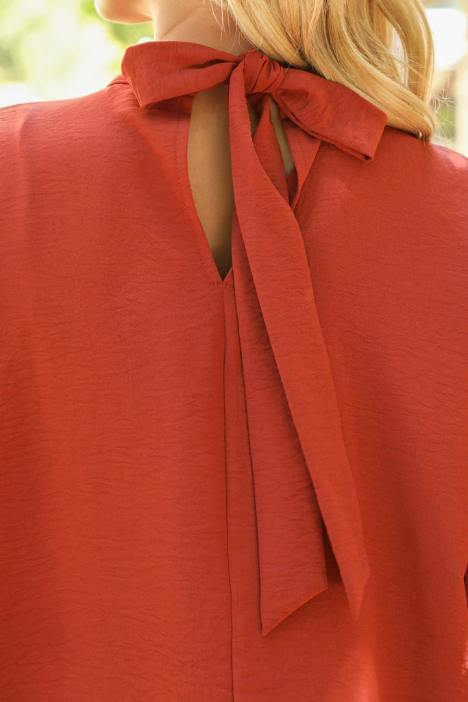 Back Ribbon Detail Turtle Neckline Dolman Top