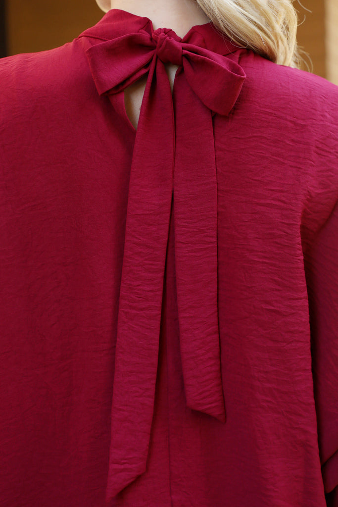 Back Ribbon Detail Turtle Neckline Dolman Top