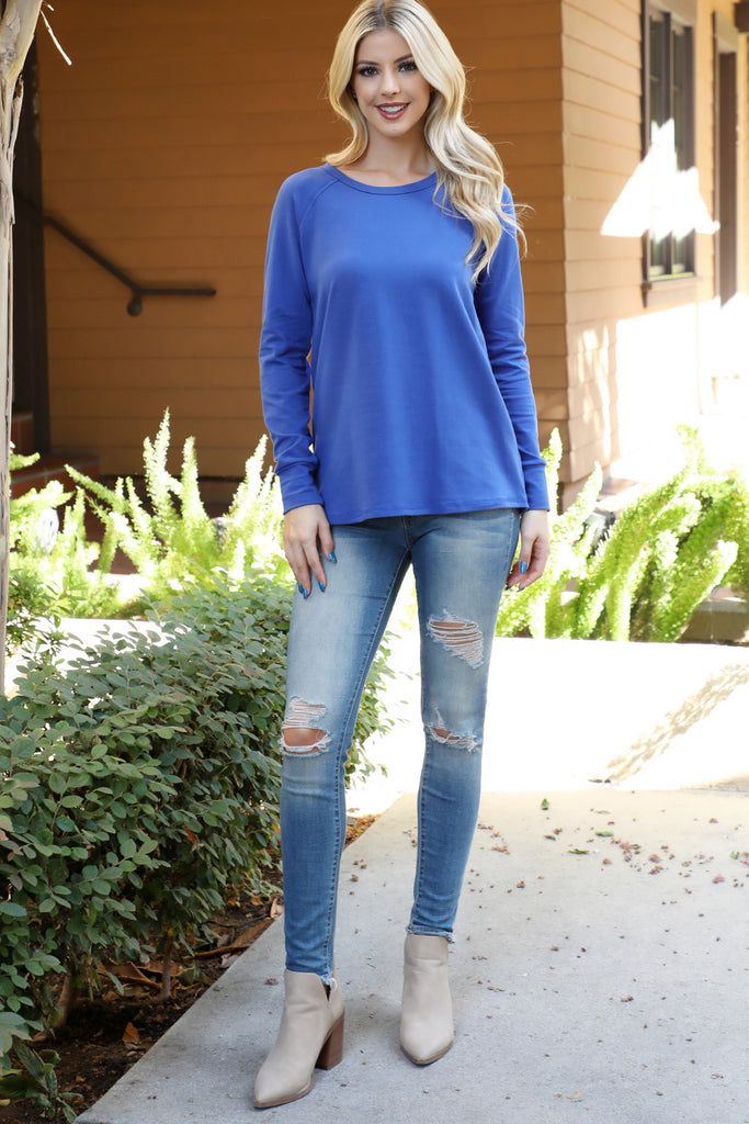 Solid Long Sleeve Round Neck Top