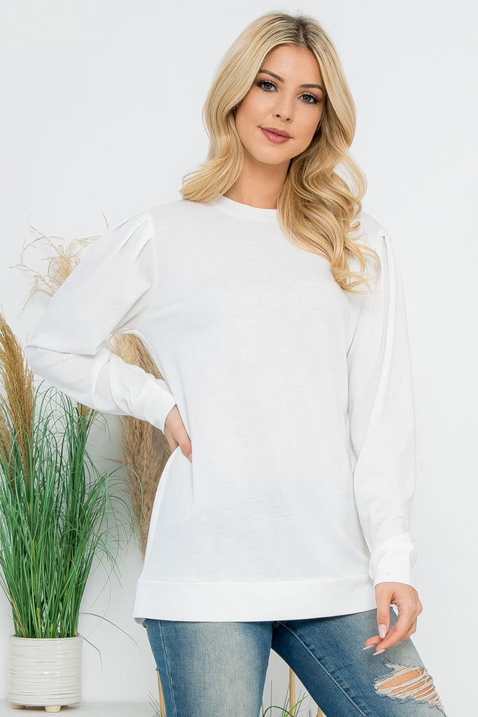 French Terry Pleated Sleeve Top