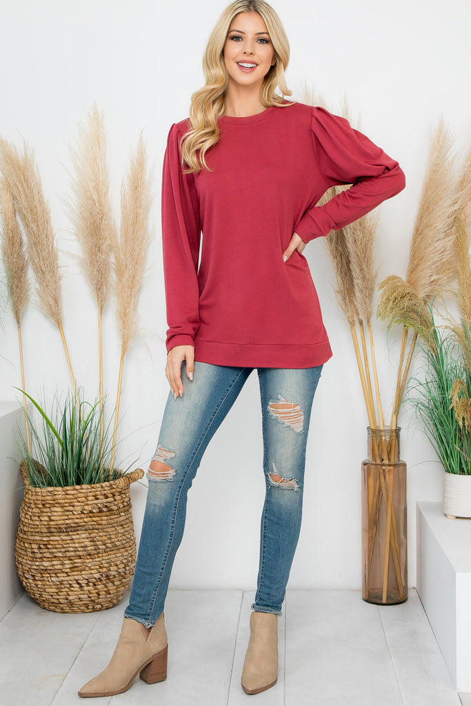 French Terry Pleated Sleeve Top