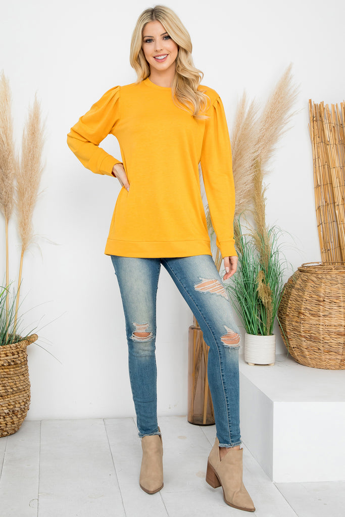 French Terry Pleated Sleeve Top