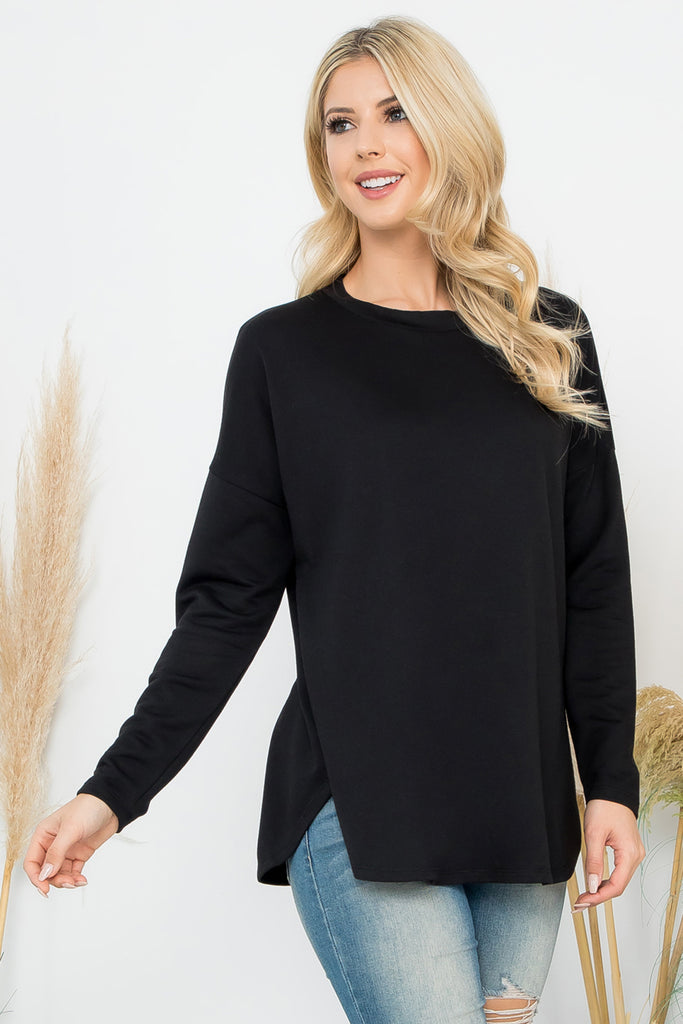 Long Sleeve French Terry Rounded Hem Top
