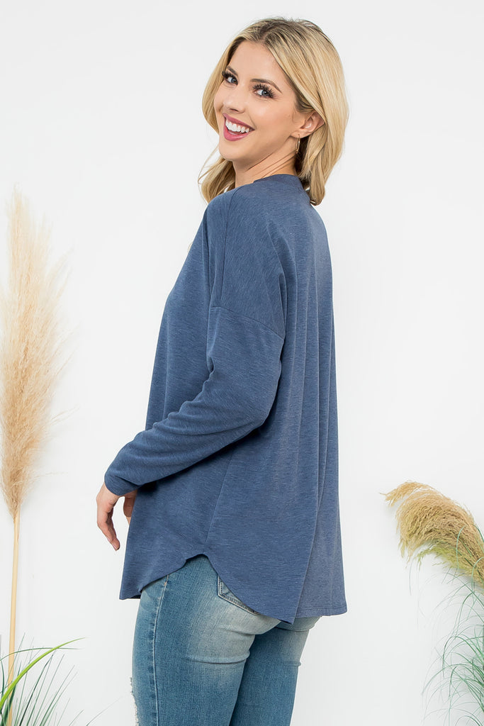 Long Sleeve French Terry Rounded Hem Top