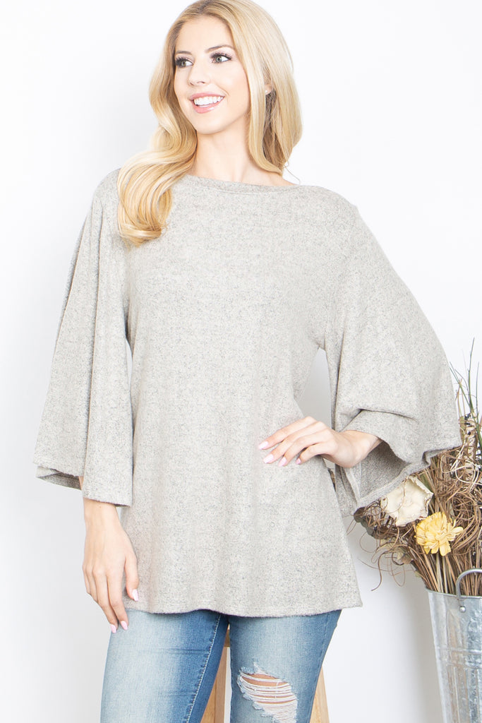 Boat Neck Wide Sleeve Brushed Hacci Top