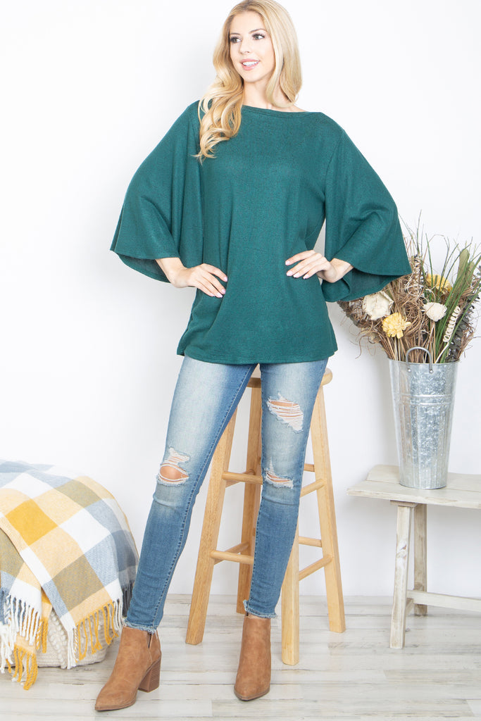 Boat Neck Wide Sleeve Brushed Hacci Top