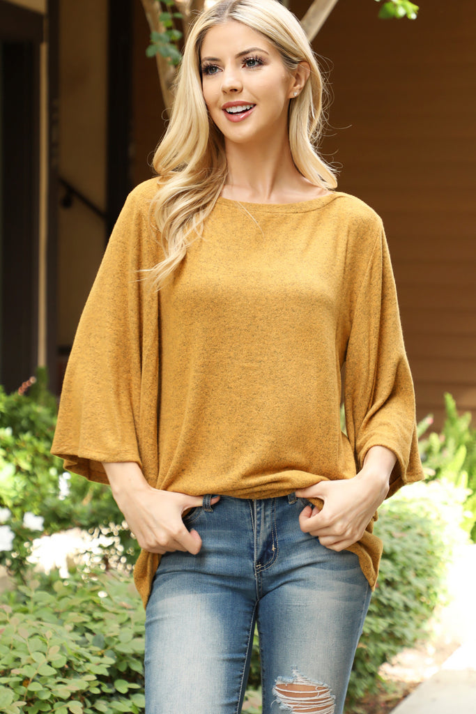 Boat Neck Wide Sleeve Brushed Hacci Top