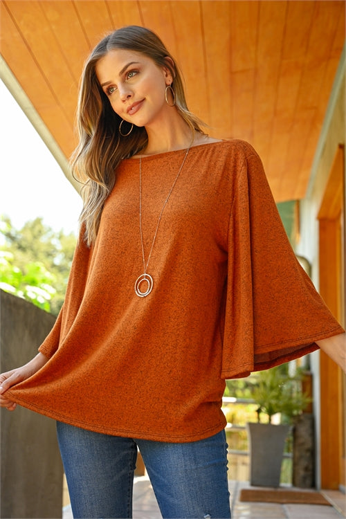 Boat Neck Wide Sleeve Brushed Hacci Top