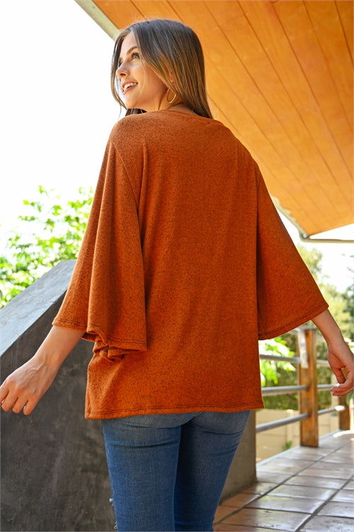 Boat Neck Wide Sleeve Brushed Hacci Top