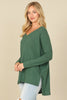 BRUSHED WAFFLE V-NECK LONG SLEEVE SIDE SLIT TOP