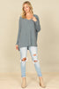 BRUSHED WAFFLE V-NECK LONG SLEEVE SIDE SLIT TOP