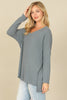 BRUSHED WAFFLE V-NECK LONG SLEEVE SIDE SLIT TOP