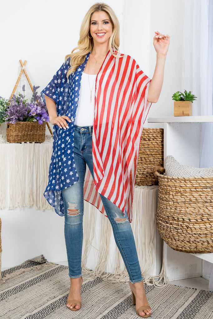 AMERICAN FLAG OPEN FRONT KIMONO