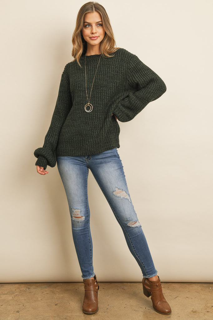 Melange Balloon Sleeve Sweater