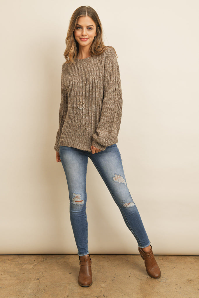 Melange Balloon Sleeve Sweater