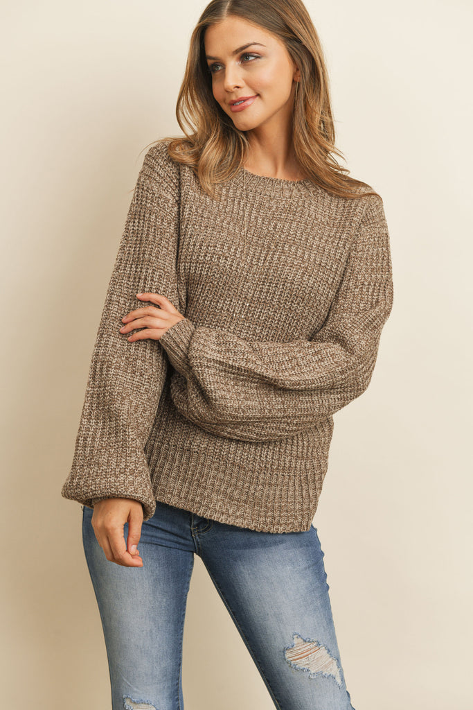 Melange Balloon Sleeve Sweater