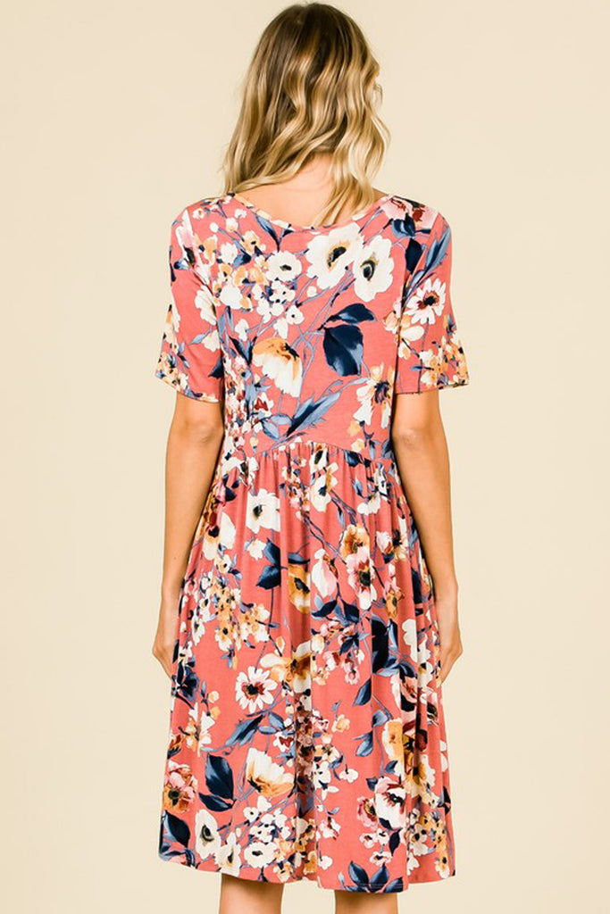 Short-Sleeve Floral Print Dress