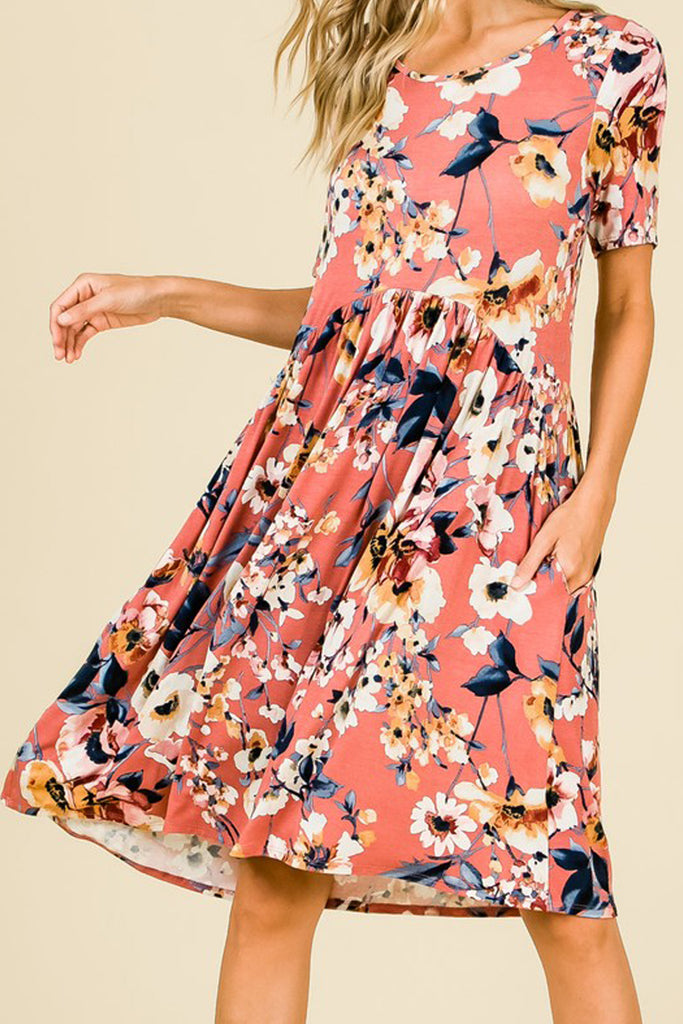 Short-Sleeve Floral Print Dress