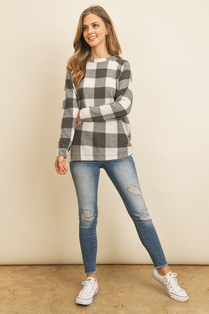 Terry Brushed Plaid Pullover