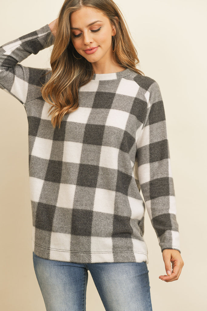 Terry Brushed Plaid Pullover